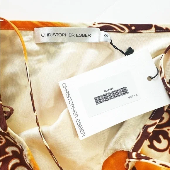 Christopher Esber Revolve Midi Silk Satin Orange Hibiscus Tie Waist Womens 8 New - Picture 5 of 8